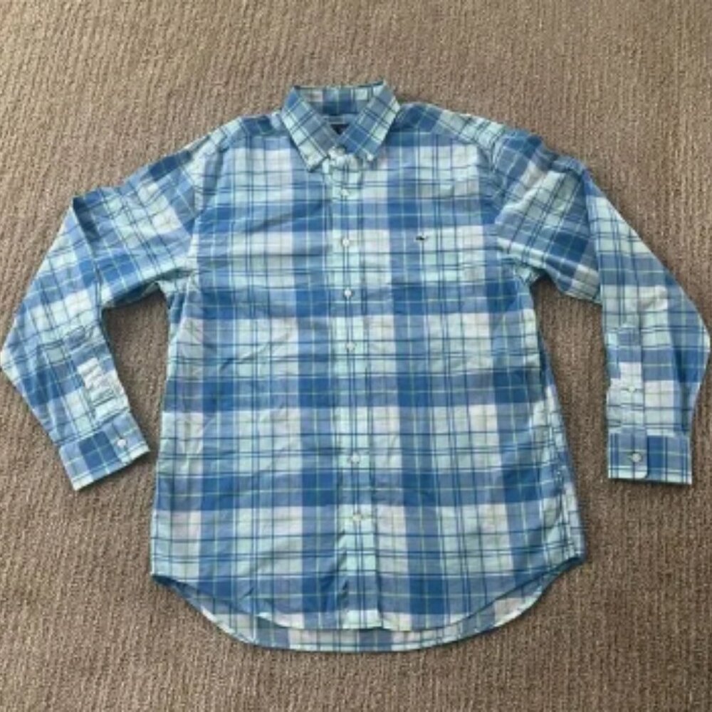 Vineyard Vines Blue and Green Plaid Button Down Tucker Shirt